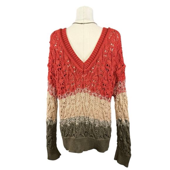 POL Crochet Open Knit Sweater | Rust Beige Olive Color block Boho | Medium - Picture 3 of 11